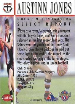 1996 Select AFL #213 Austinn Jones Back